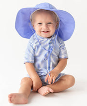 Load image into Gallery viewer, RuffleButts + RuggedButts - Baby Boys Periwinkle Blue Seersucker Short Sleeve One Piece Rash Guard: Blue
