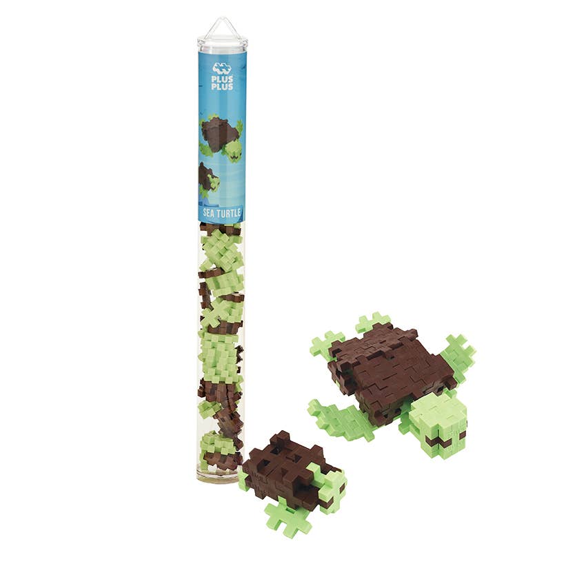 Plus-Plus Tube – Sea Turtle activity toy with 70+ interlocking plastic pieces in reusable container