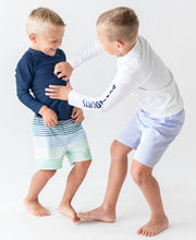 Load image into Gallery viewer, RuffleButts + RuggedButts - Boys Navy Long Sleeve Rash Guard
