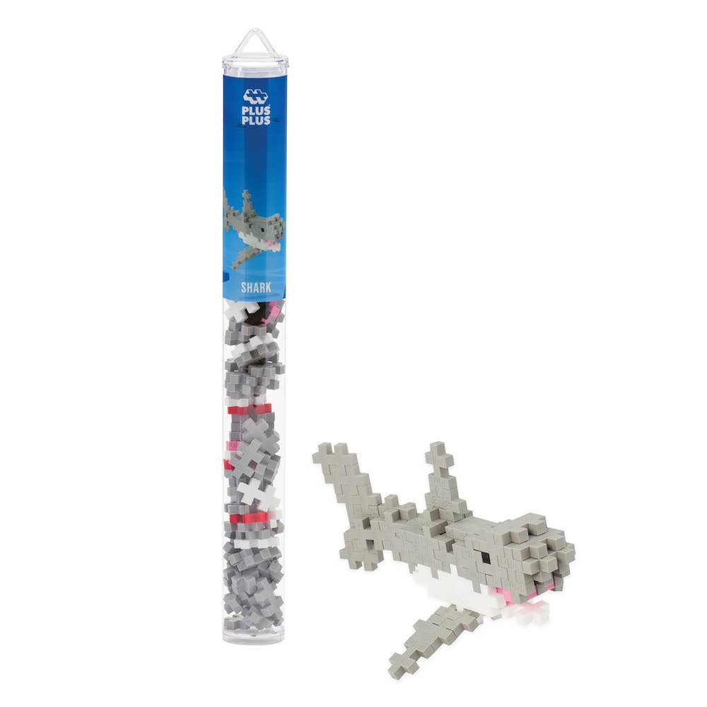 Plus-Plus Tube Shark building toy with 70+ pieces and step-by-step instructions