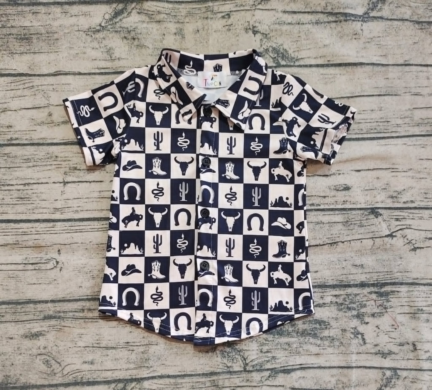 Western Checkerboard Button Up & Romper-TwoCan/Wellington