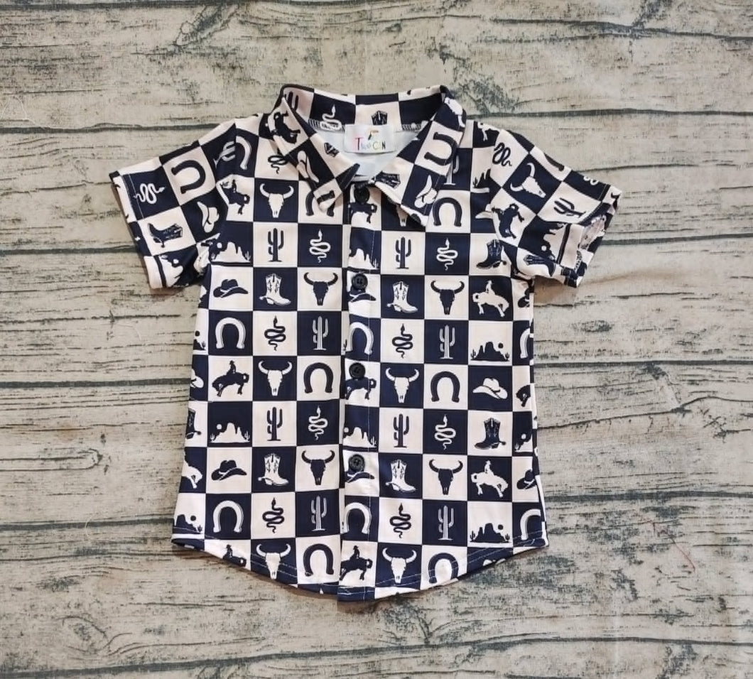 Western Checkerboard Button Up & Romper-TwoCan/Wellington