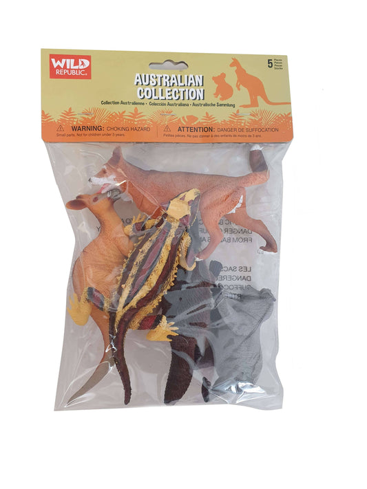Wild Republic Australia 12-inch polybag with wildlife toy figures including kangaroo, koala, and parrot