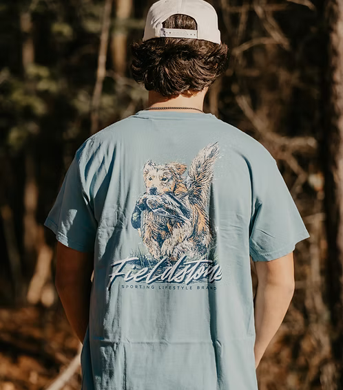 Fieldstone Retriever Run Tee in garment-dyed ringspun cotton with custom graphic detail