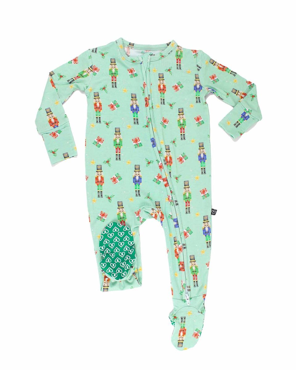Cole Zippered Footie by Lev Baby in refined neutral tone, zippered sleepwear with heirloom quality