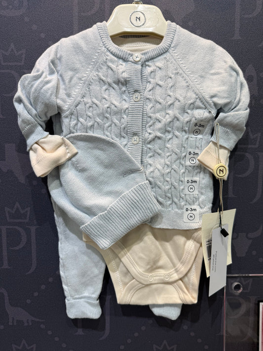 RV Nipperland-Baby knitted set in light blue, heirloom-quality design