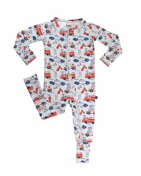 RV Ryan Poppy convertible romper in poppy by Lev Baby, shown in warm neutral styling