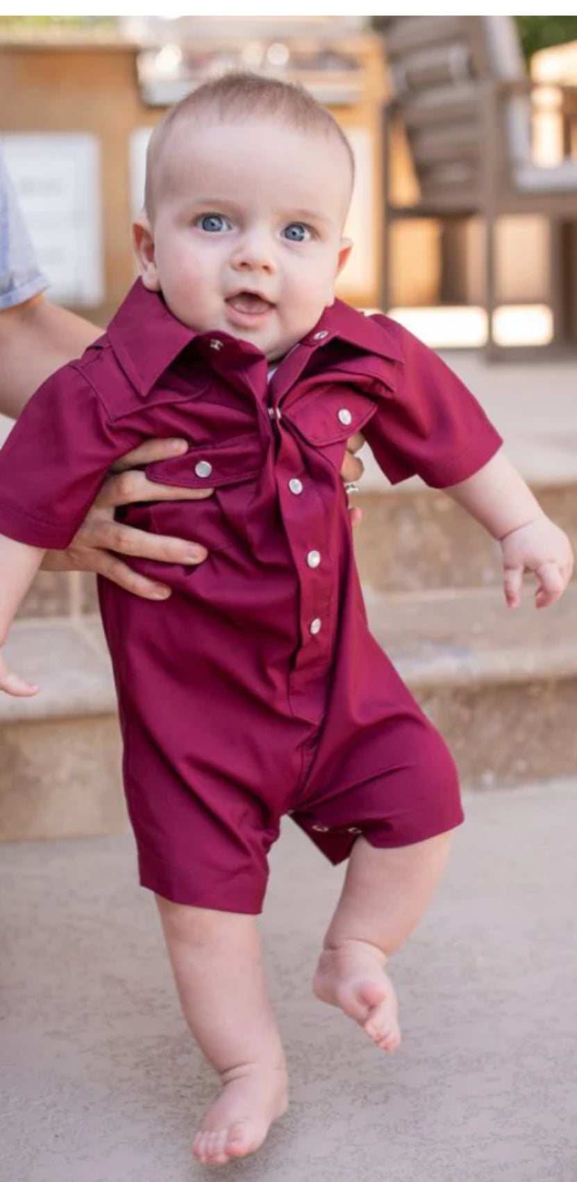 Gameday Pearl Snap Romper-Blue Quail
