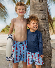 Load image into Gallery viewer, RuffleButts + RuggedButts - Boys Navy Long Sleeve Rash Guard
