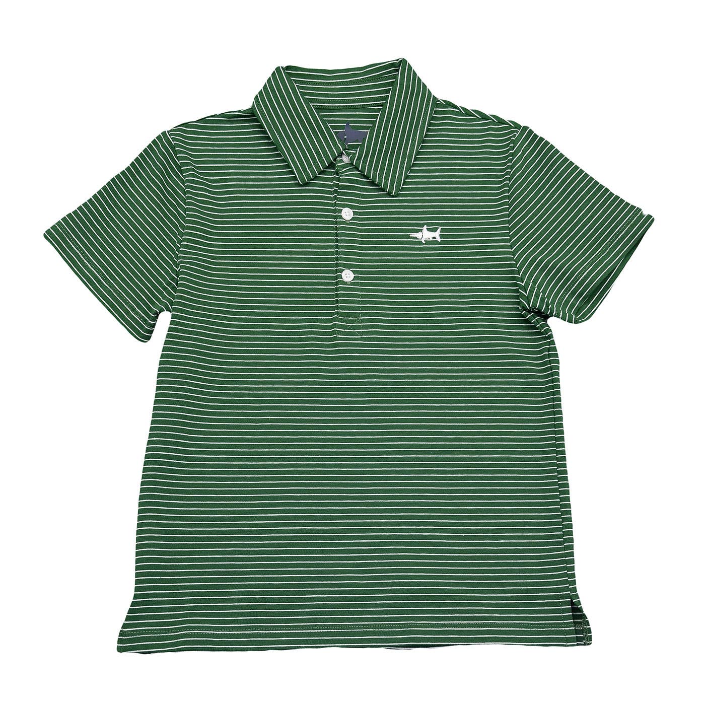 Banks Boys short-sleeve polo in green and white stripe by Saltwater Boys