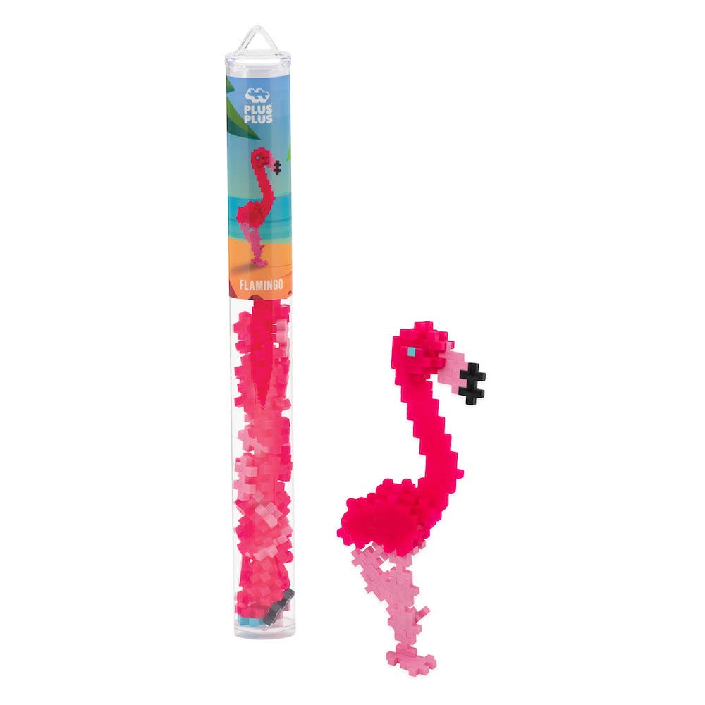 Plus-Plus Tube Flamingo building set with 70+ colorful interlocking pieces and reusable container