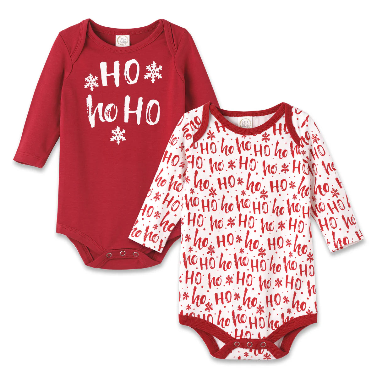 Tesa Babe Ho Ho Ho 2-piece long sleeve bodysuits in festive print and graphic cotton