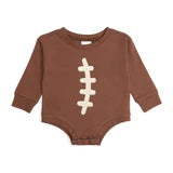 Sweet Wink mocha long-sleeve romper with football lace patch detail