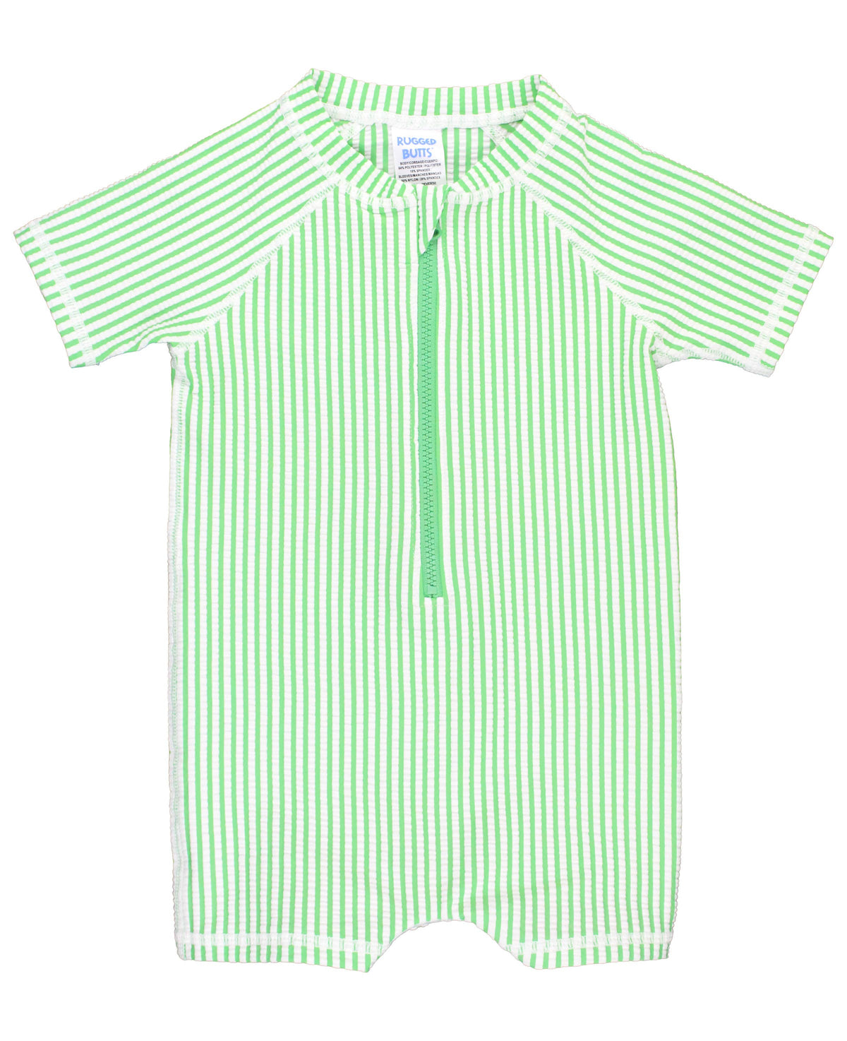 RuggedButts - Baby Boys Spring Green Seersucker Short Sleeve One Piece Rash Guard Swimsuit