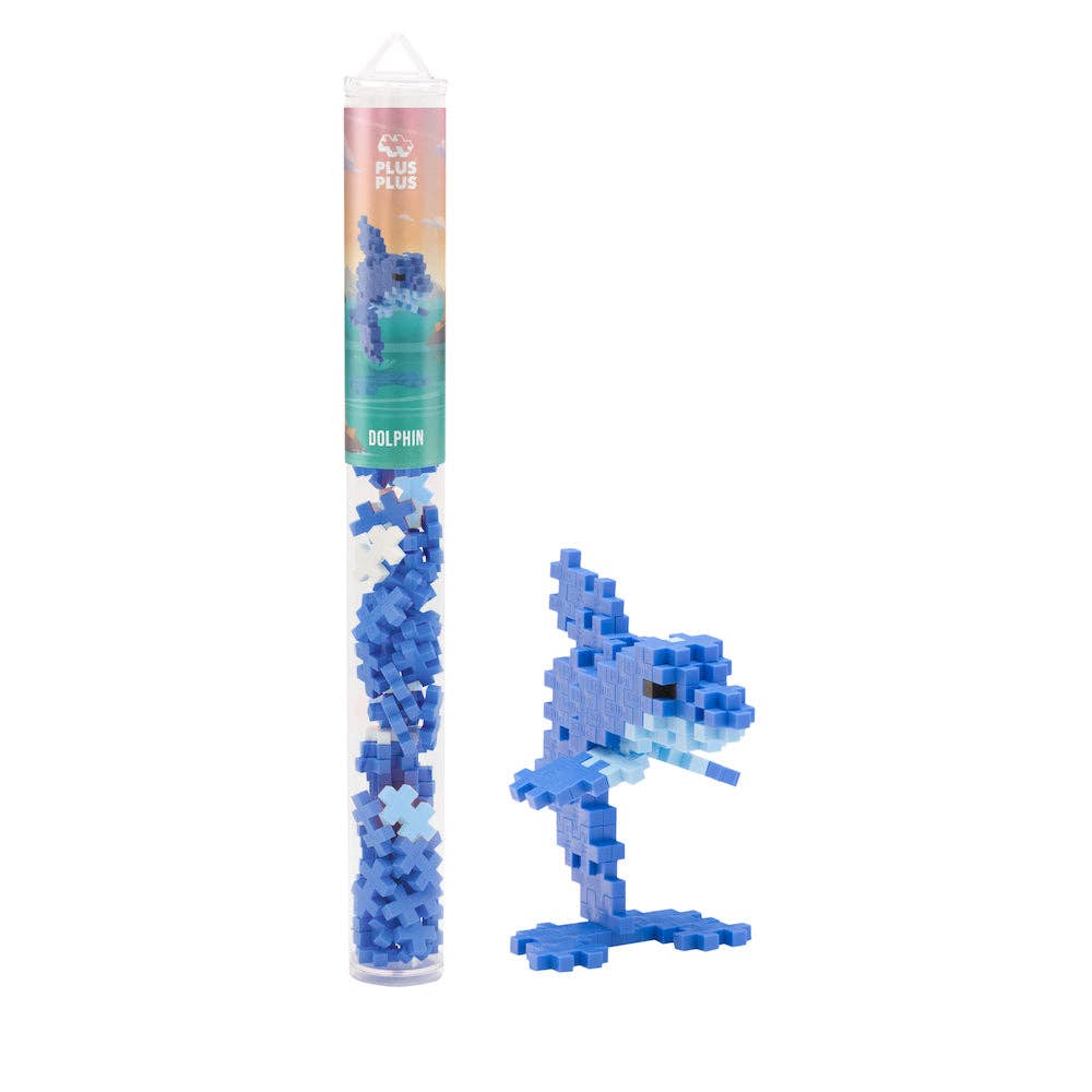 Plus-Plus USA Dolphin Tube with 70 colorful building pieces for creative construction play