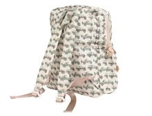 Wipeable backpack in classic pattern with outer zip pocket and drink holder sleeves, available in small and large