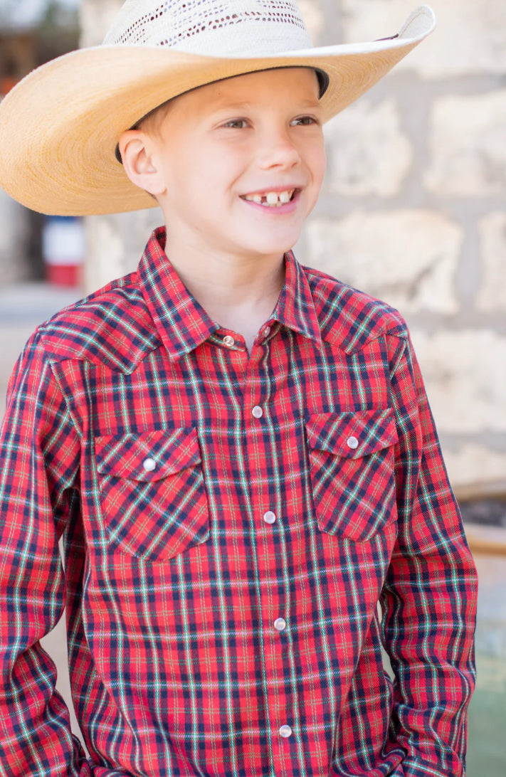 Blue Quail plaid pearl snap flannel shirt in soft cotton with mesh-vented panels and UPF 50+ sun protection