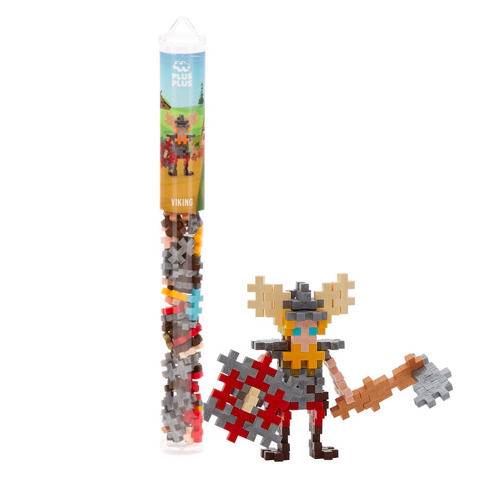 Plus-Plus Tube - Viking: 70 interlocking building pieces in brown, red, peach, silver, gold, and jewel tones