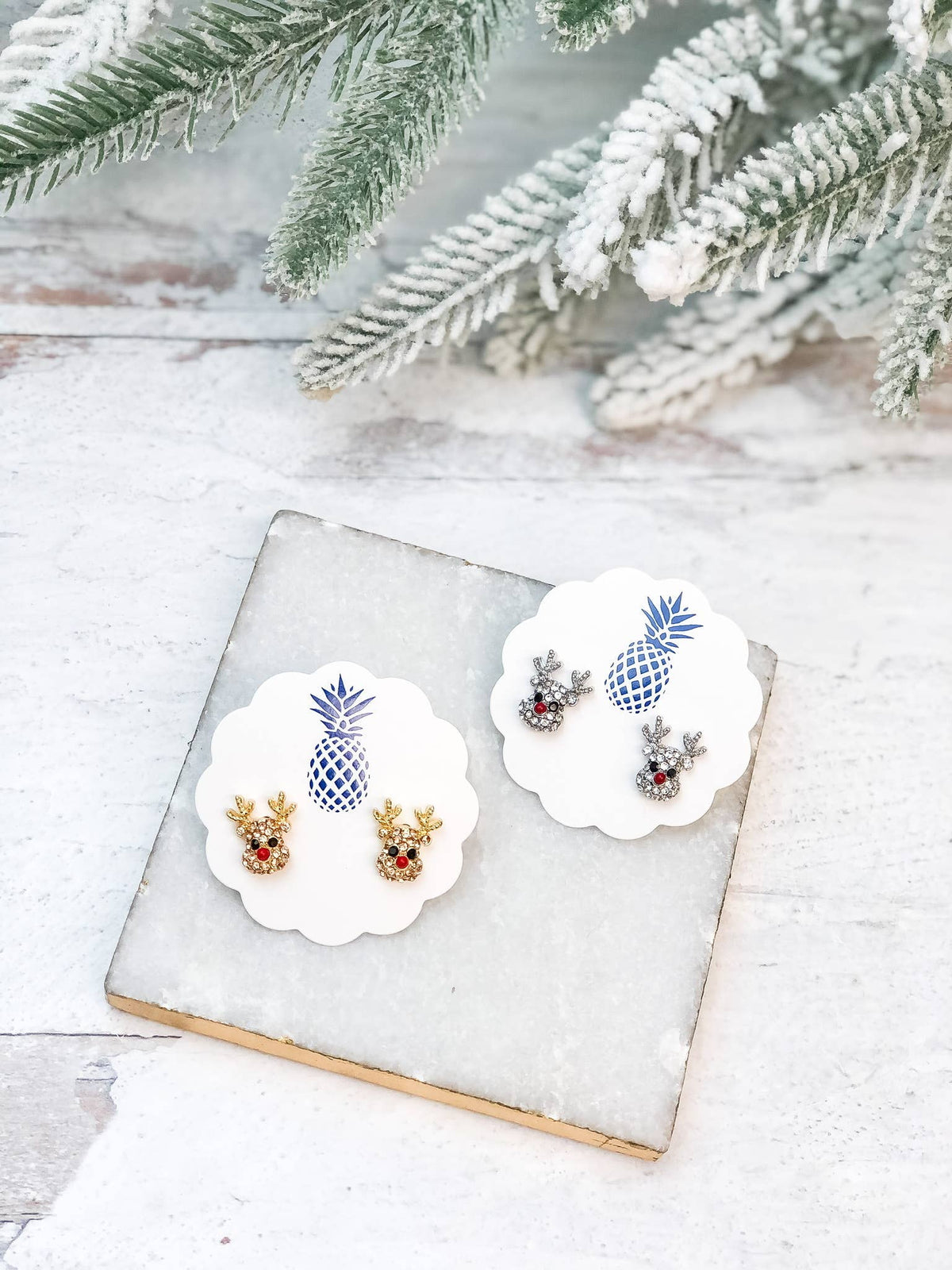 Rudolph Reindeer Glitzy Studs: Gold
