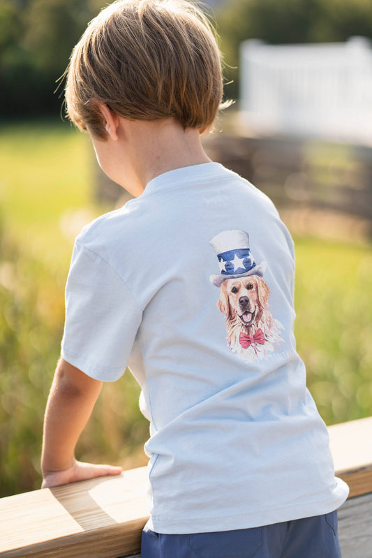 Light blue Patriotic Pup Graphic Tee by Saltwater Boys featuring a patriotic lab design