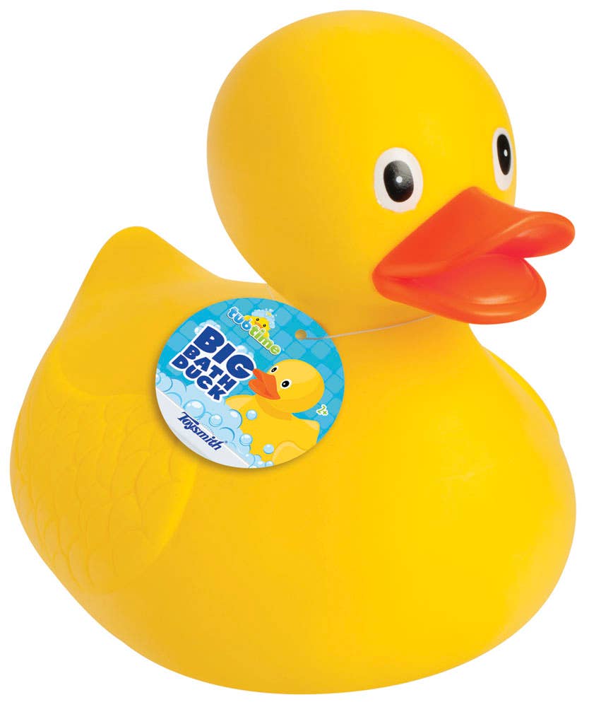 Toysmith Big Bath Duck, 8.5-inch yellow rubber bath toy, floats on water