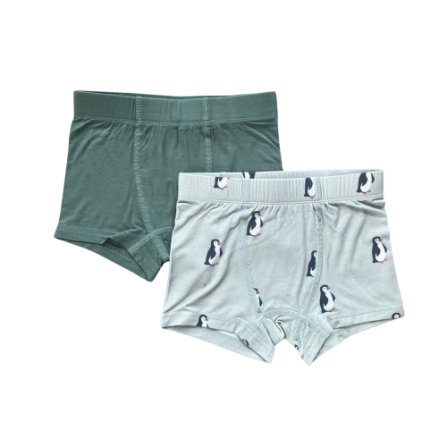 Penguin-patterned boxer briefs by Baby Sprouts, refined design