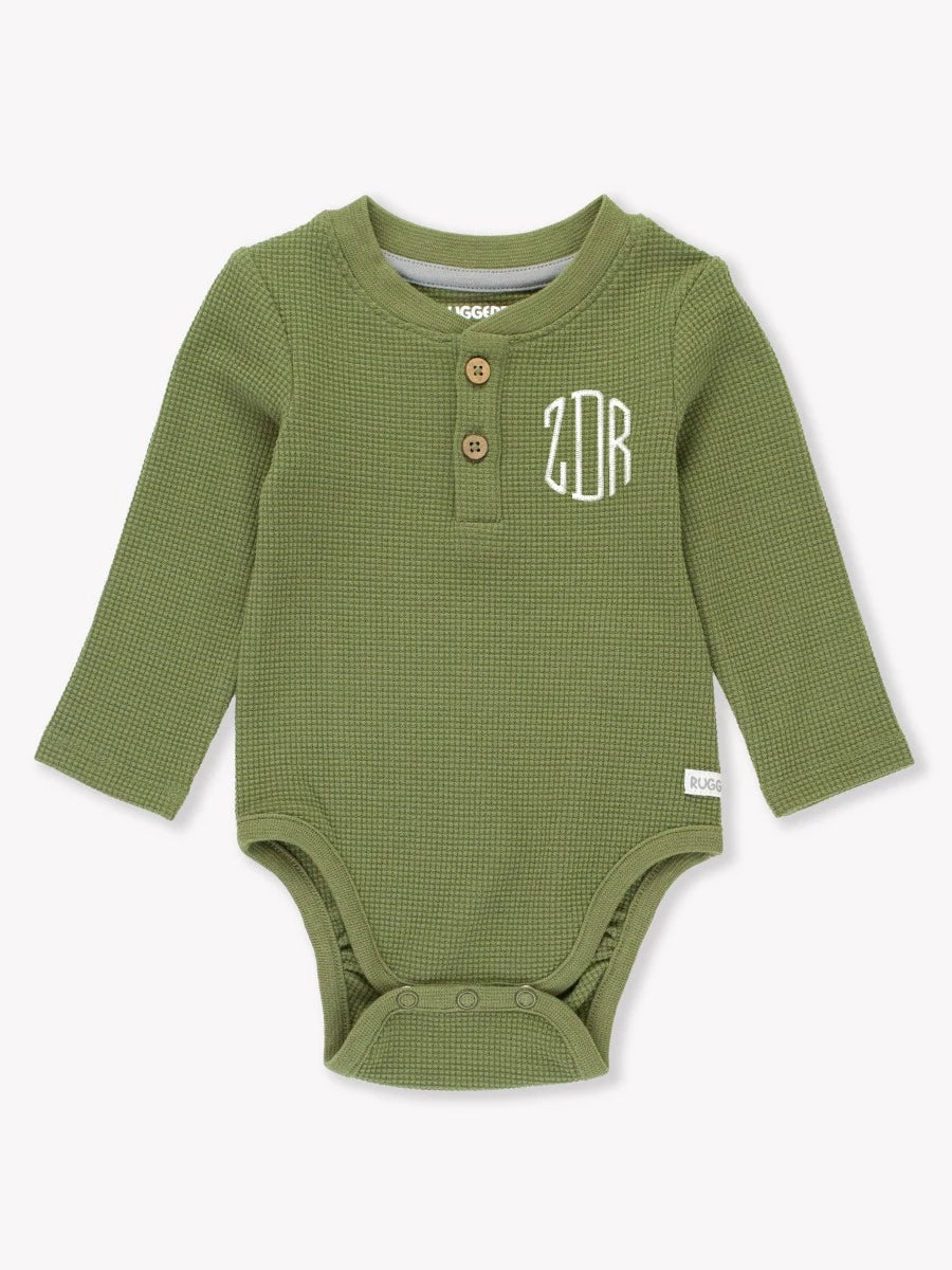Rugged Butts Waffle Knit Henley Bodysuit - Dusty Olive