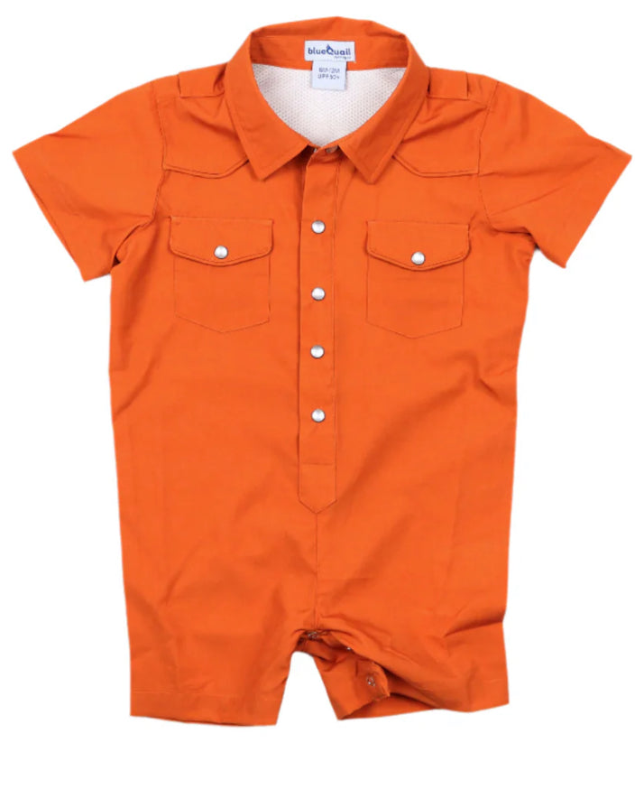 Gameday Pearl Snap Romper-Blue Quail