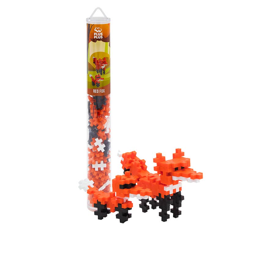 Plus-Plus Tube Red Fox with 70+ interlocking plastic building pieces in vibrant colors