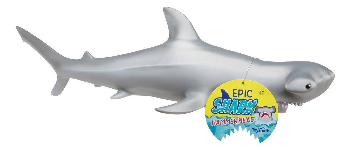 Realistic soft plastic hammerhead shark toy, 19 inches, gray coloring, by Toysmith