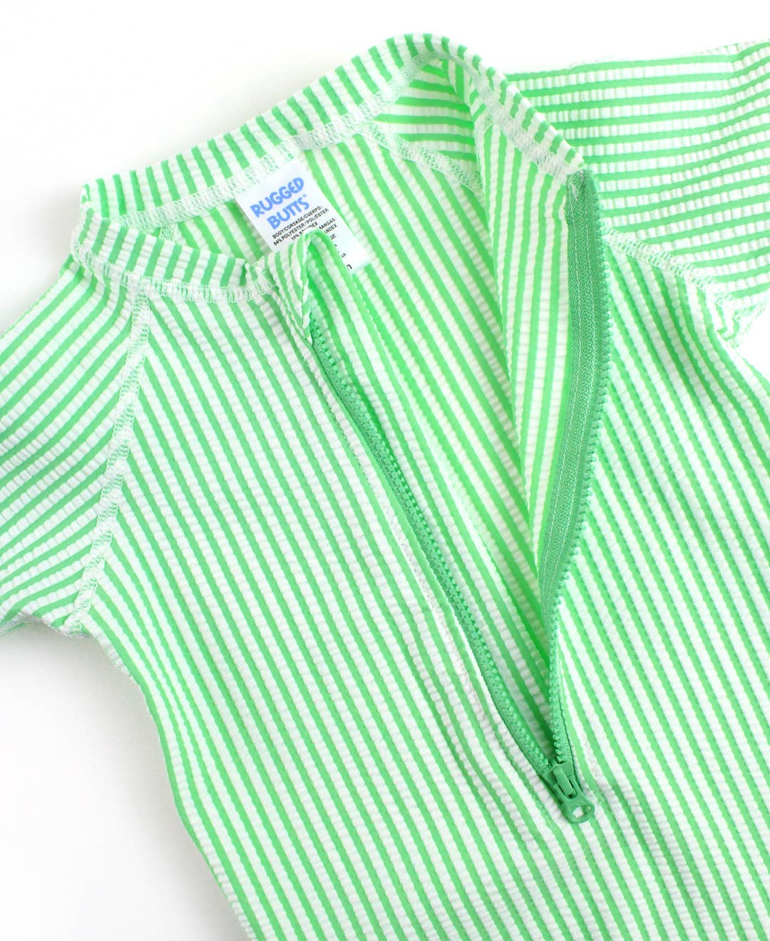 RuggedButts - Baby Boys Spring Green Seersucker Short Sleeve One Piece Rash Guard Swimsuit