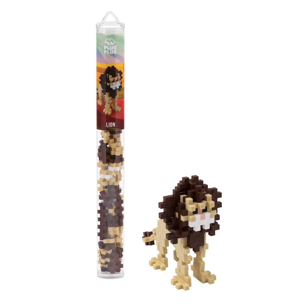 Plus-Plus Lion Brown Mini Maker Tube with 70+ interlocking building pieces in reusable container