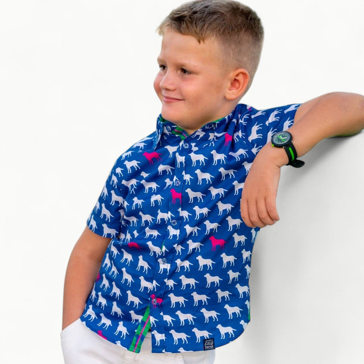 Labs Shirt in Short Sleeves by TukTuk Designs with contrasting collar and placket details