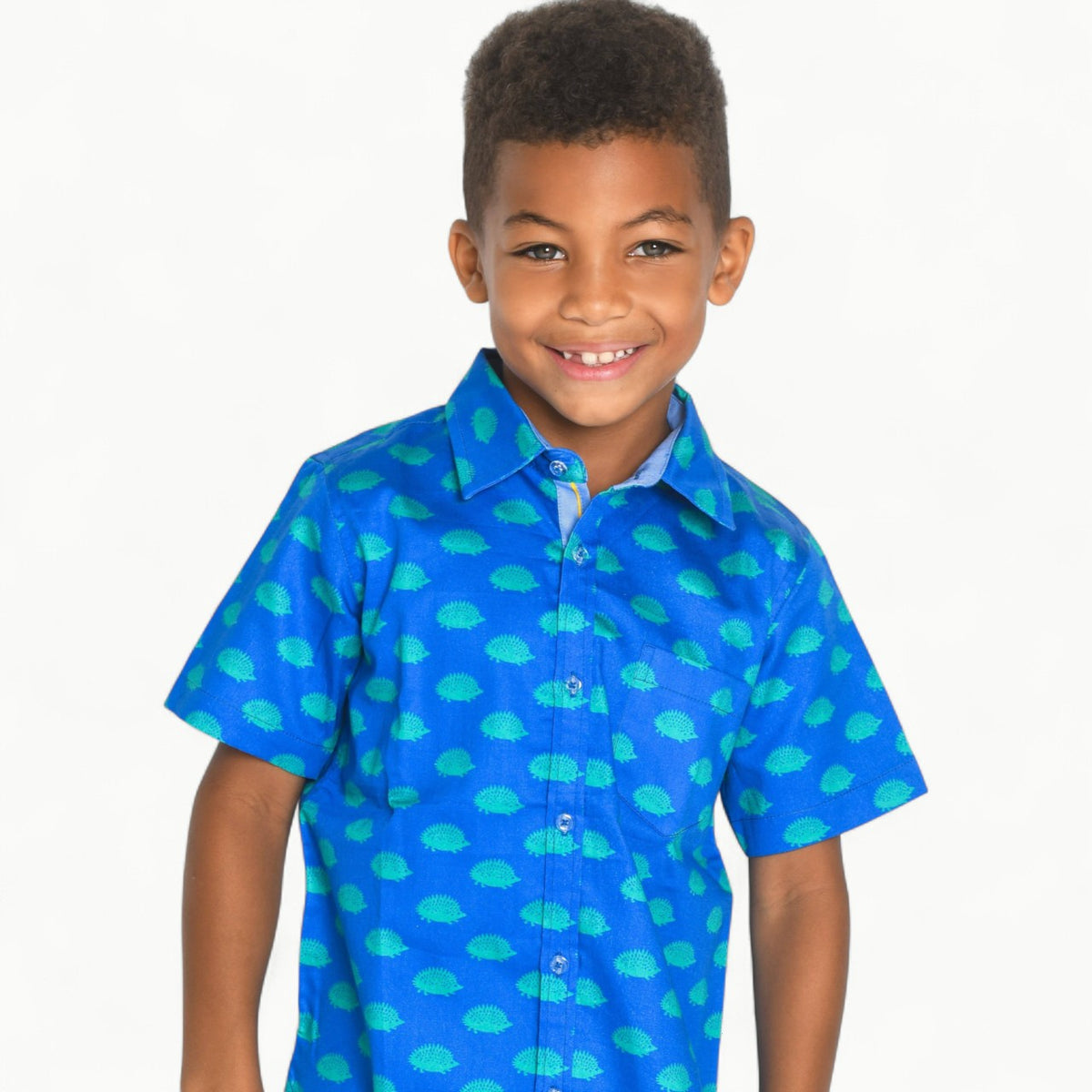 Hedgehogs in Blue shirt by TukTuk Designs in premium cotton with refined collar detailing