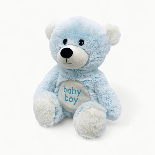 Warmies Baby Boy Bear 13-inch plush toy with French lavender scent in cream and gray tones