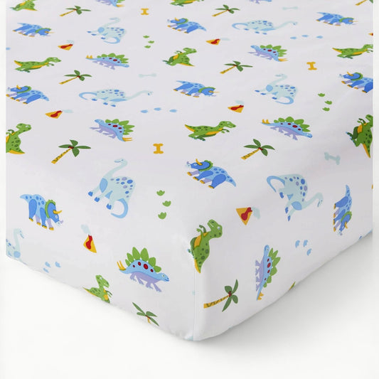 Wildkin Dinosaur Land fitted crib sheet in 100% organic cotton flannel with subtle dinosaur motif