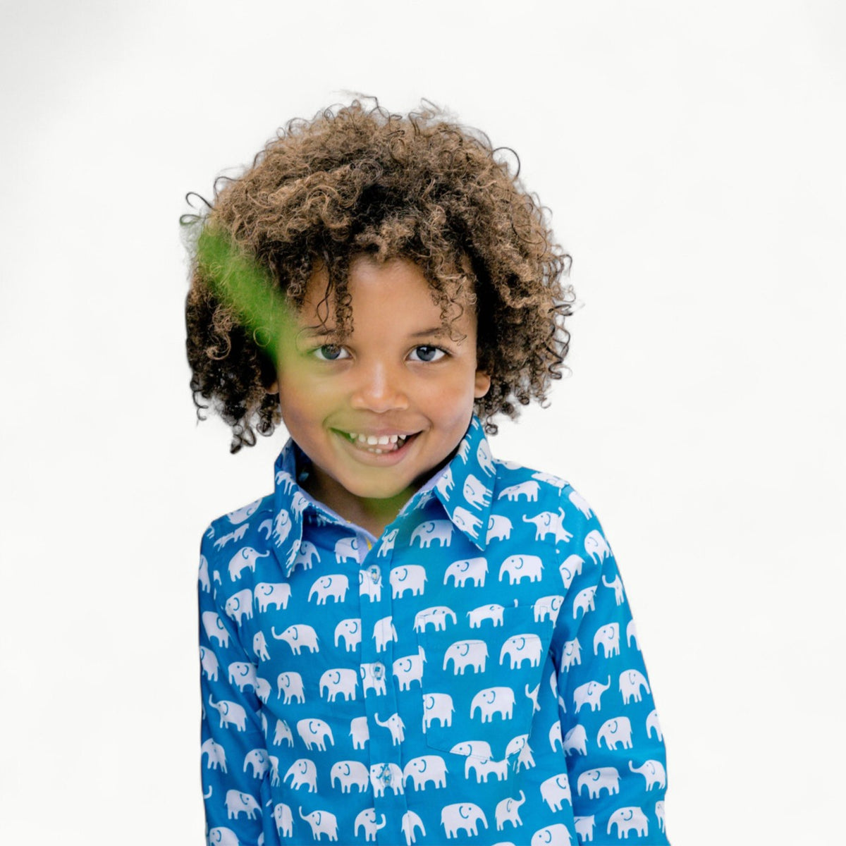 Erawan Elephants turquoise long sleeve shirt by TukTuk Designs with detailed collar and cuff