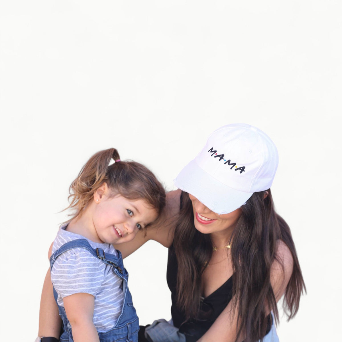 White distressed cotton baseball hat with embroidered design and adjustable strap