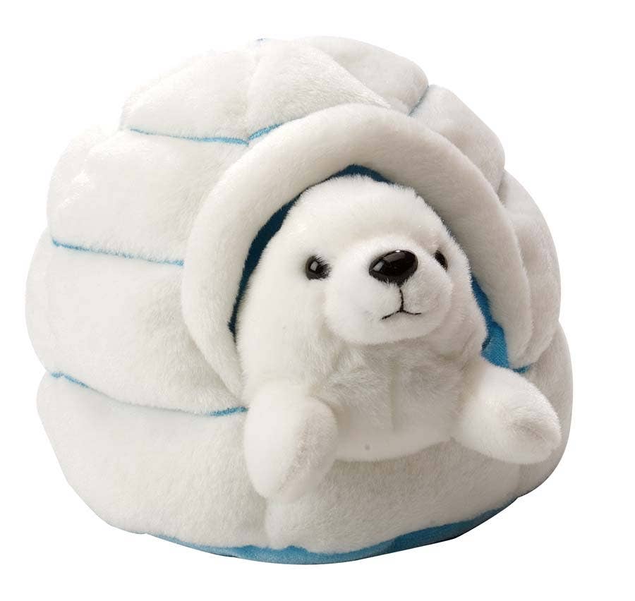 Wild Republic Plush Igloo Harp Seal 8-inch stuffed animal, eco-friendly design with igloo structure