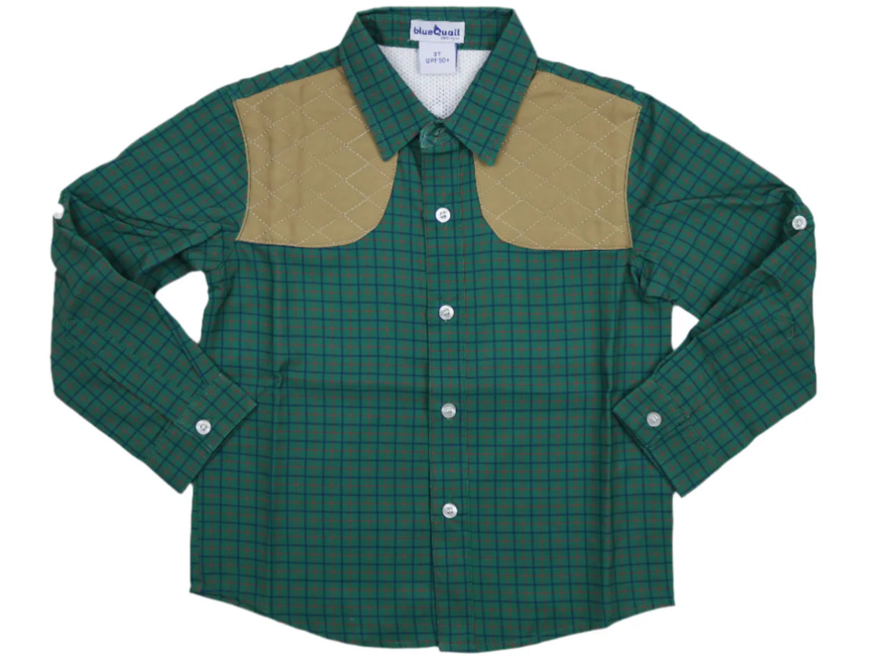 Blue Quail Tattersall Green Pearl Snap Long Sleeve Shirt with mesh ventilation and pearl snap closures