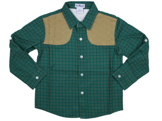 Blue Quail Tattersall Green Pearl Snap Long Sleeve Shirt with mesh ventilation and pearl snap closures