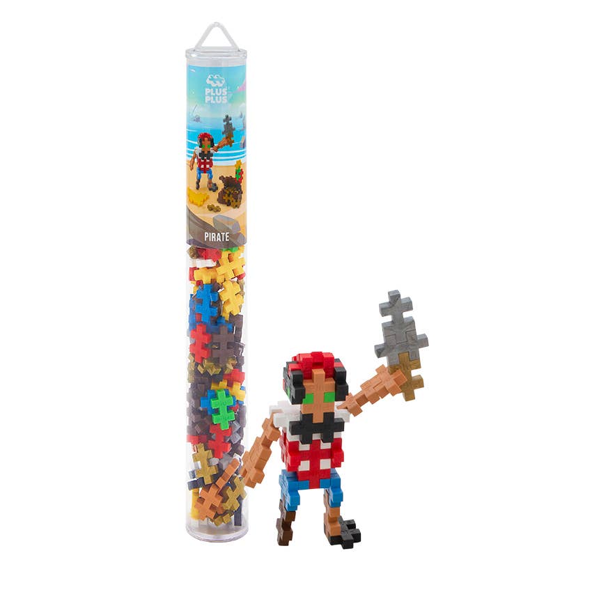 Plus-Plus Pirate Tube: 70-piece construction set in reusable travel tube with building instructions