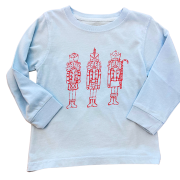 Nutcracker Trio Longsleeve Tee in light blue with three nutcracker print by Mustard & Ketchup Kids