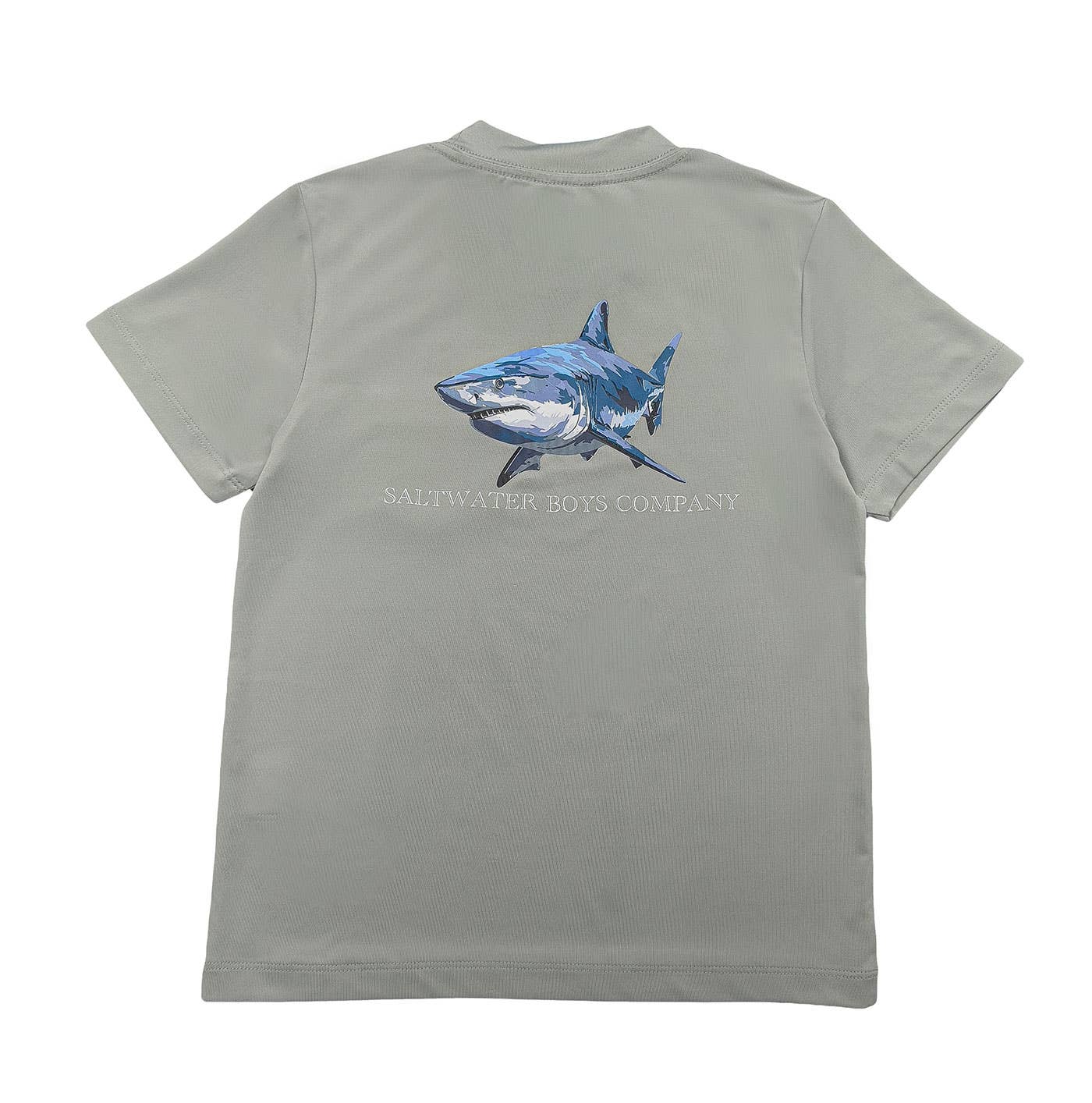 Saltwater Boys Great White Performance Tee in grey, UPF 50+ sun-protective fabric