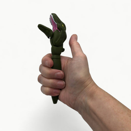 Streamline Clackity-Clack Dinosaur Pens in display packaging, ABS construction