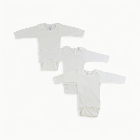 Bambini white long sleeve cotton onesie with expandable neckline for babies