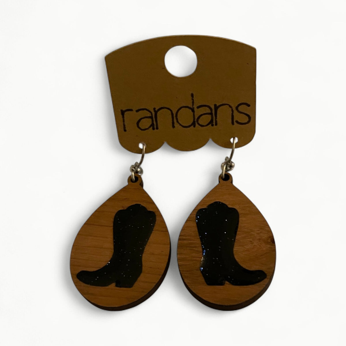 Wood with Glitter Boots Dangles
