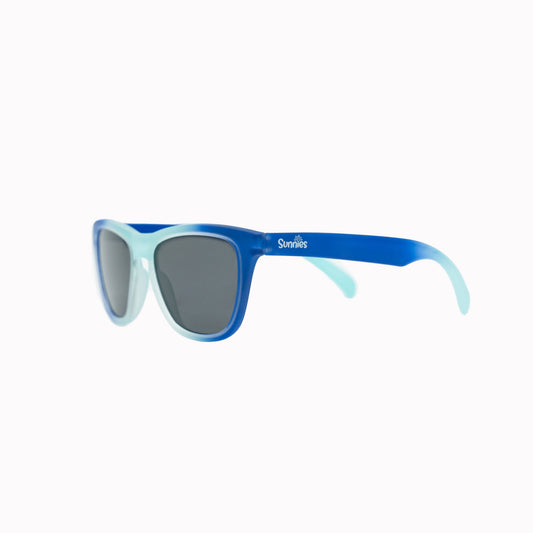 Blue ombre polarized sunglasses with anti-slip frames and microfiber carrying pouch