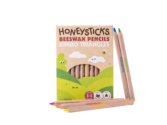 Honeysticks Jumbo Triangle Colored Pencils, 10-pack, natural beeswax