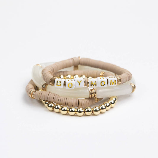 Boy Mom Tubular Bracelet Set in Taupe by LĒ·LĀ·LŌ—refined, heirloom-quality bracelets